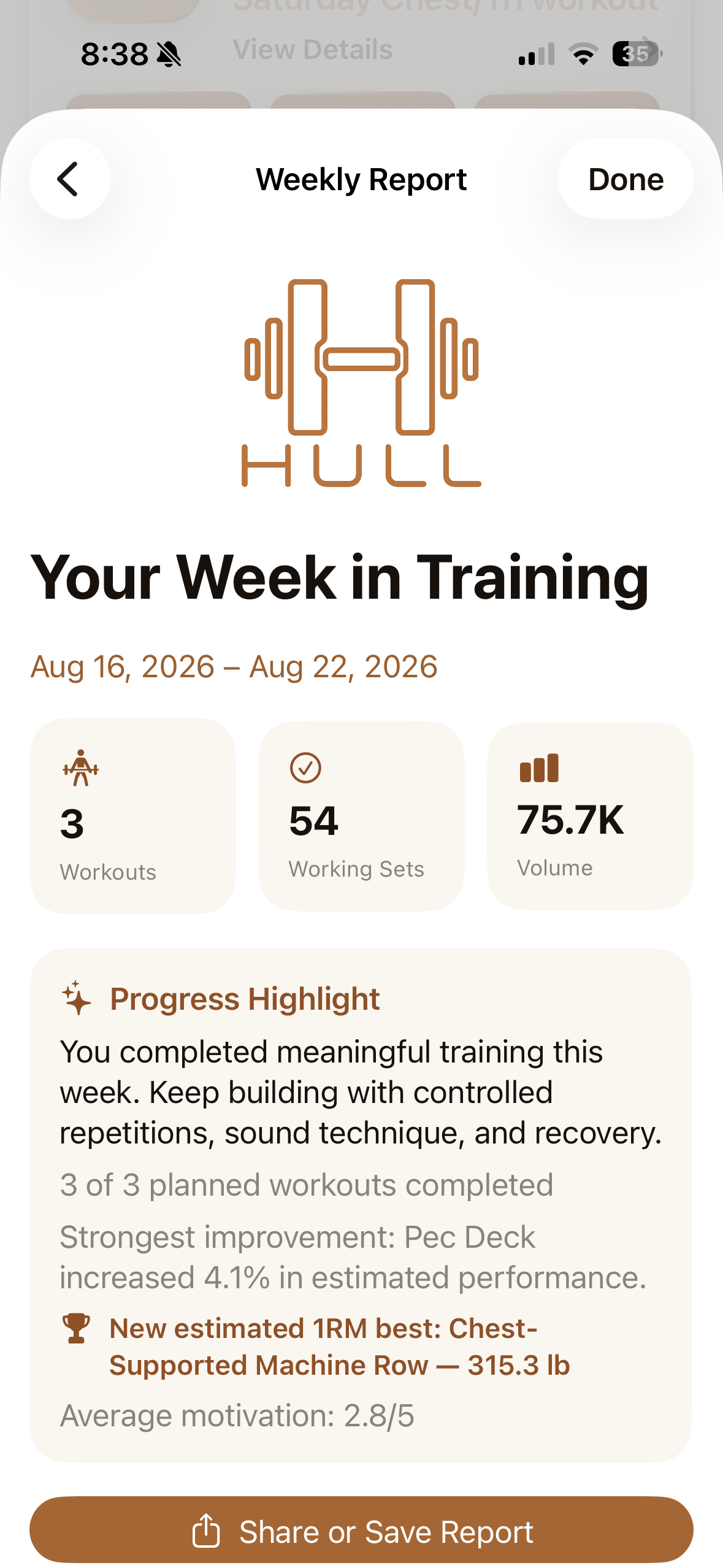 HULL weekly training report