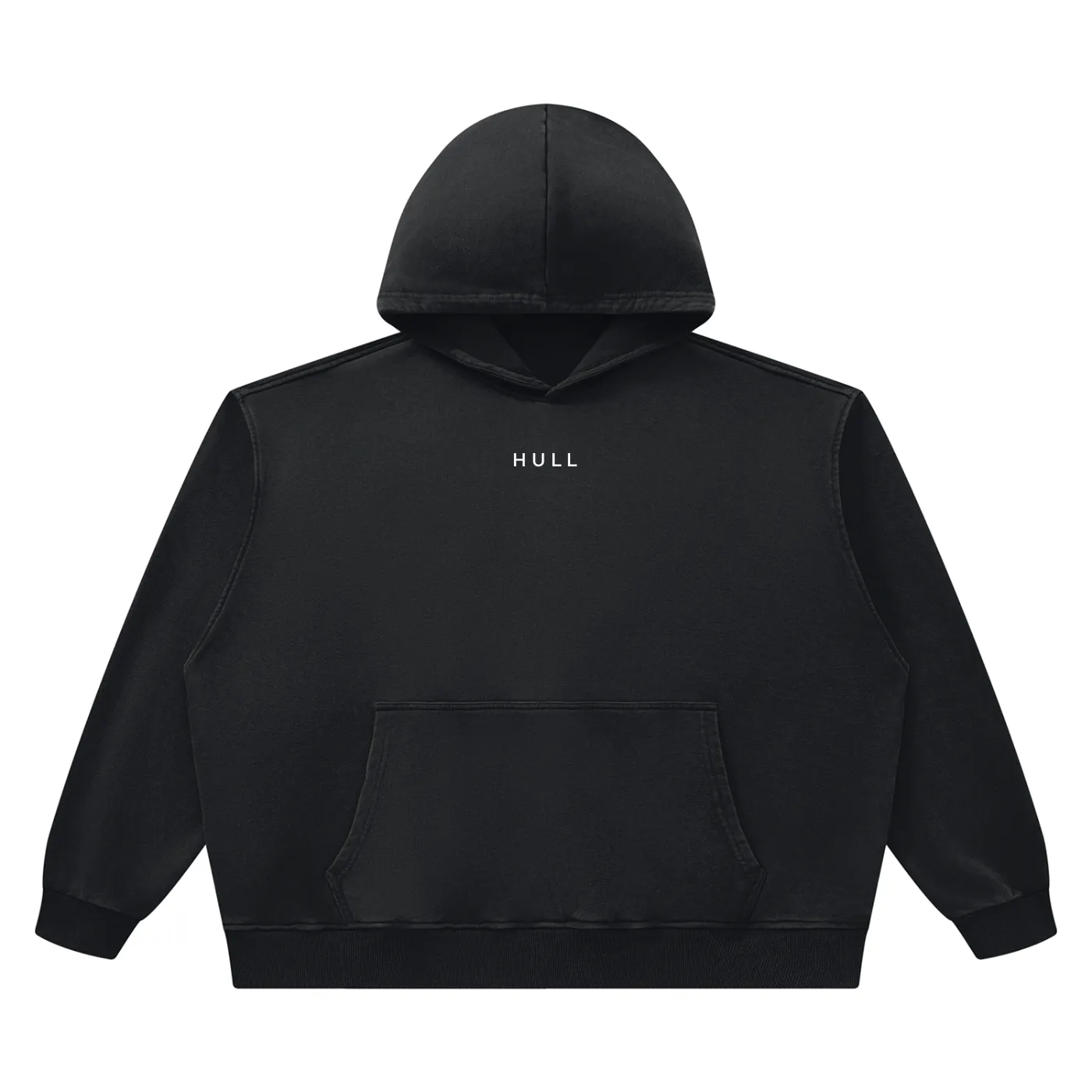 Black HULL Premium Vintage Wash Minimal Boxy Hoodie
