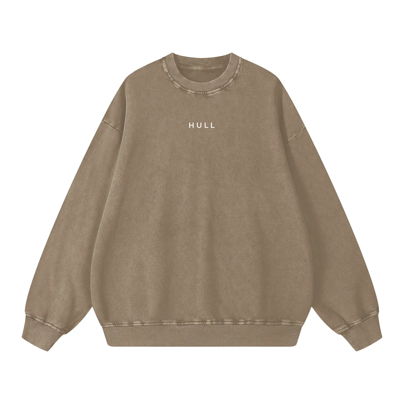 Khaki HULL Premium Snow Wash Minimal Crewneck